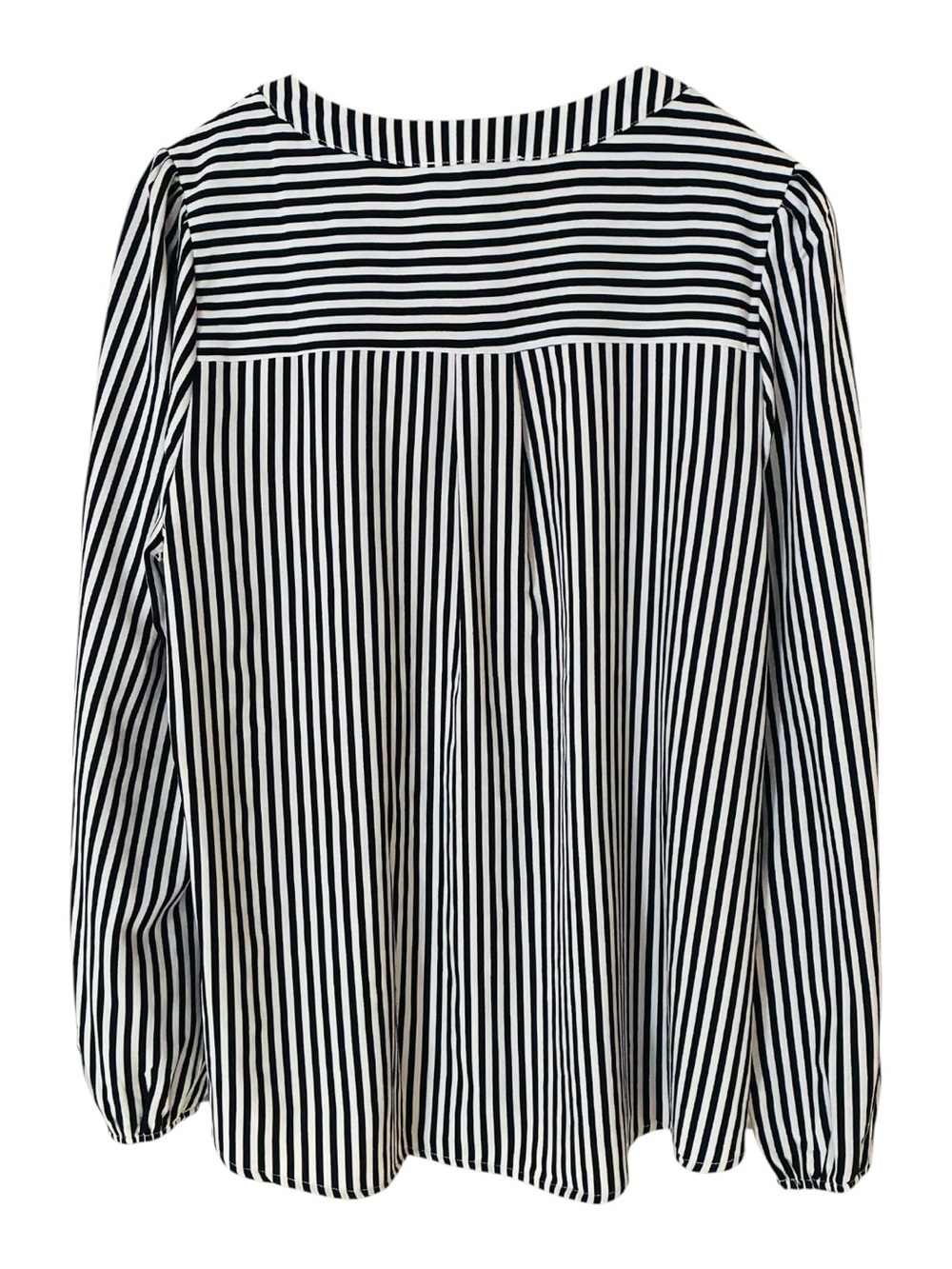 Savanna Jane Boutique Sz LARGE Black White Vertical Stripe V-Neck Dressy Blouse - Picture 7 of 8